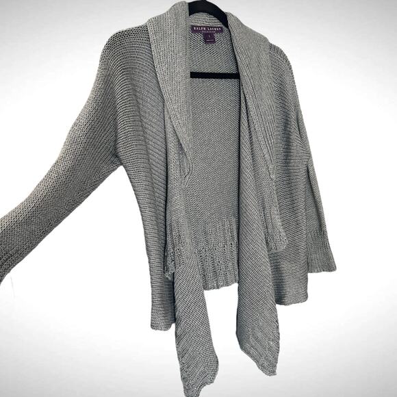 Ralph Lauren Purple Label Size S Silk Knit Waterfall Cardigan Sweater Blue Basic - Picture 4 of 14